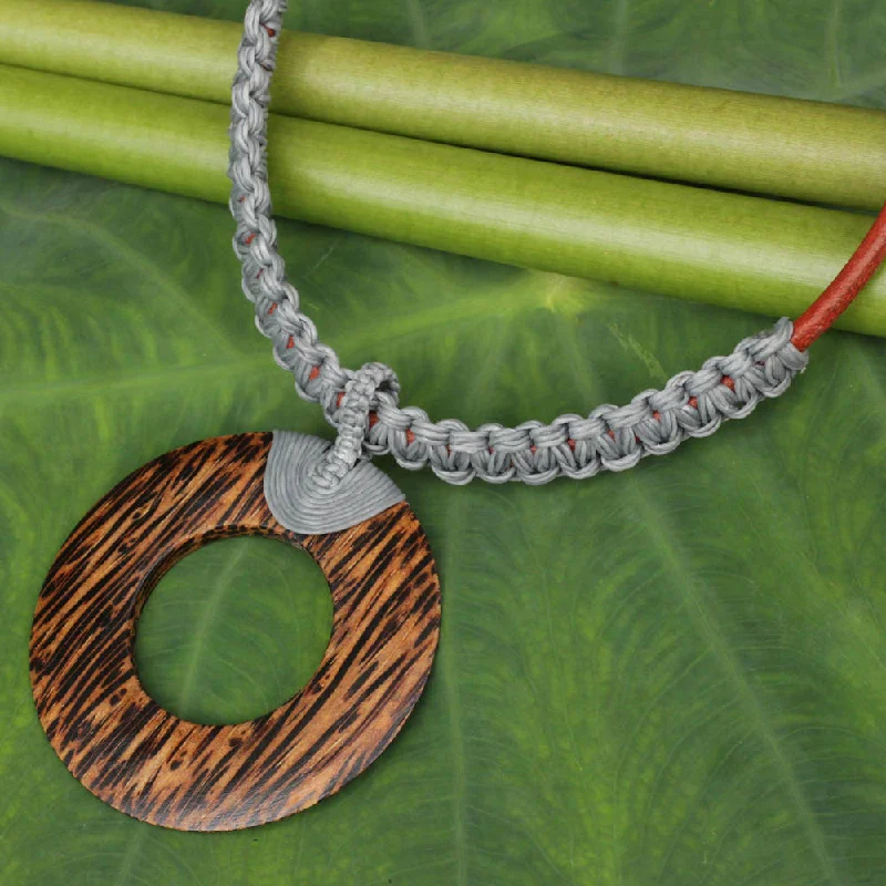 gemstone heart pendant necklace -Handmade Coconut Wood 'Ring In Gray' Pendant Necklace (Thailand)