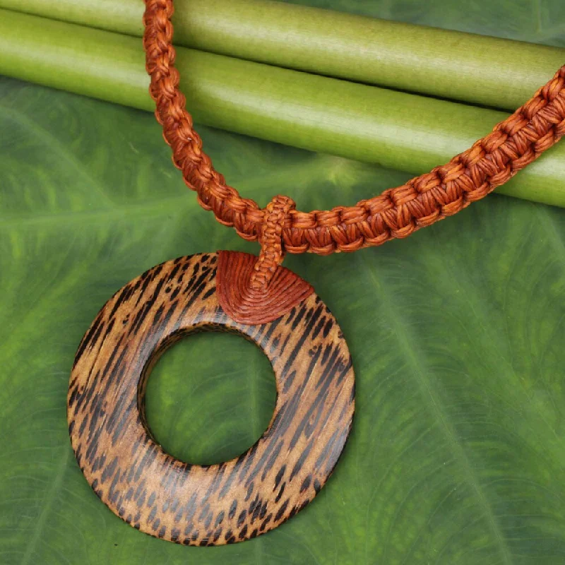 custom moon pendant necklace -Handmade Coconut Wood 'Ring In Rust' Pendant Necklace (Thailand)