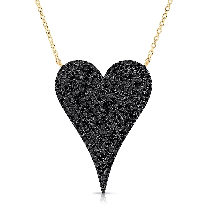 pendant necklace with initial letters -Joelle 3/4 ct. T.w. Black Diamond Pave Heart Necklace 14K Gold