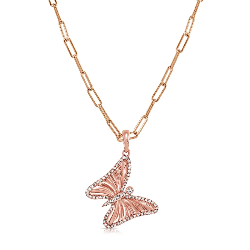 moonstone pendant necklace silver -Joelle Diamond Butterfly Necklace 1/4 CTTW 14K Rose Gold 16-inch