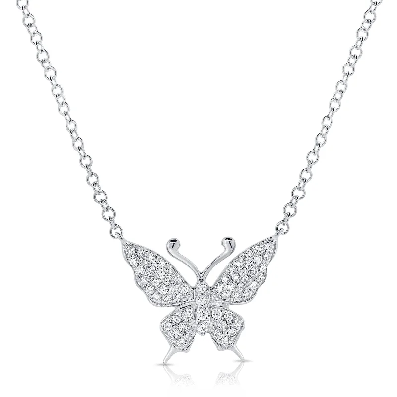 gold moon pendant necklace silver -Joelle Diamond Butterfly Necklace 1/6 CT 14K White Gold