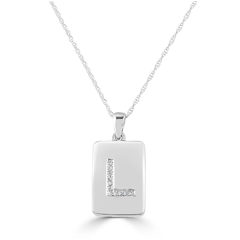 personalized family pendant necklace silver -Joelle Diamond Initial Letter L Dog Tag 14K Gold Necklace Chain 1/25ct TDW