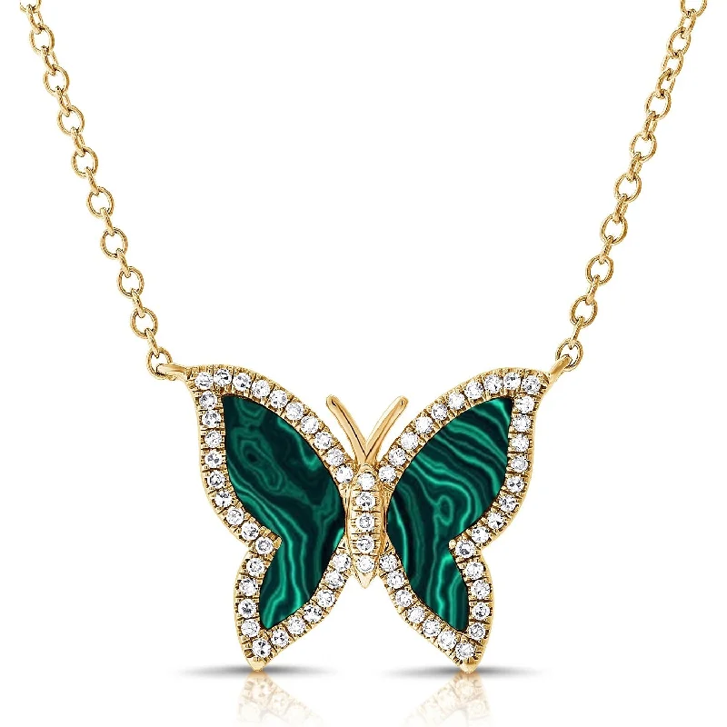 moon and stars pendant necklace silver -Joelle Diamond & Malachite Green Butterfly 1/5 ct. Pave Necklace 14K Gold