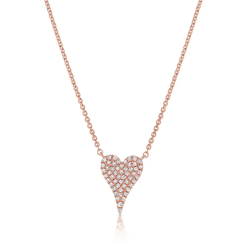 silver and crystal pendant for necklace -Joelle Diamond Pave Heart Necklace - Heart Pendant 1/10 CT 14K Rose Gold