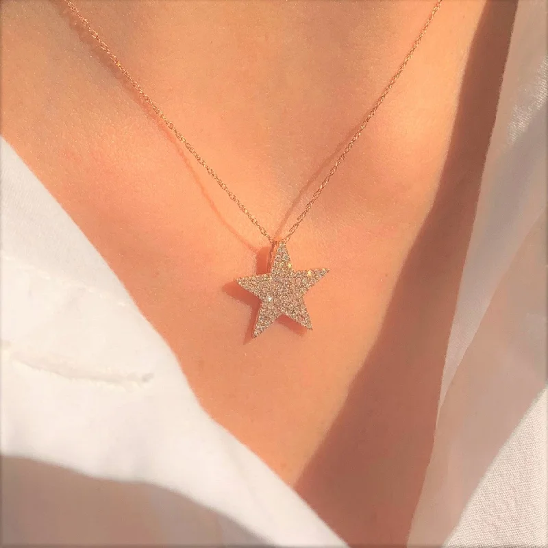 engraved pendant necklace for women -Joelle Diamond Star Necklace 1/3 ct. TDW 14K Gold on a 16-inch Chain