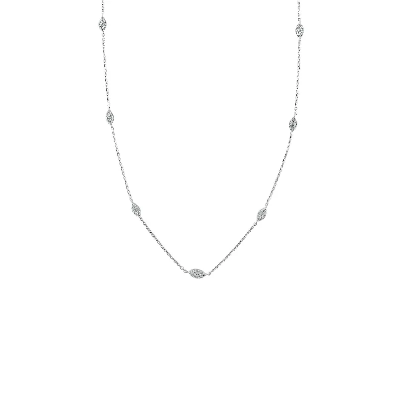 simple silver heart pendant necklace -Joelle Diamond Station Necklace 14K Gold 1/3ct TDW on a 14-18-inch Adjustable Chain