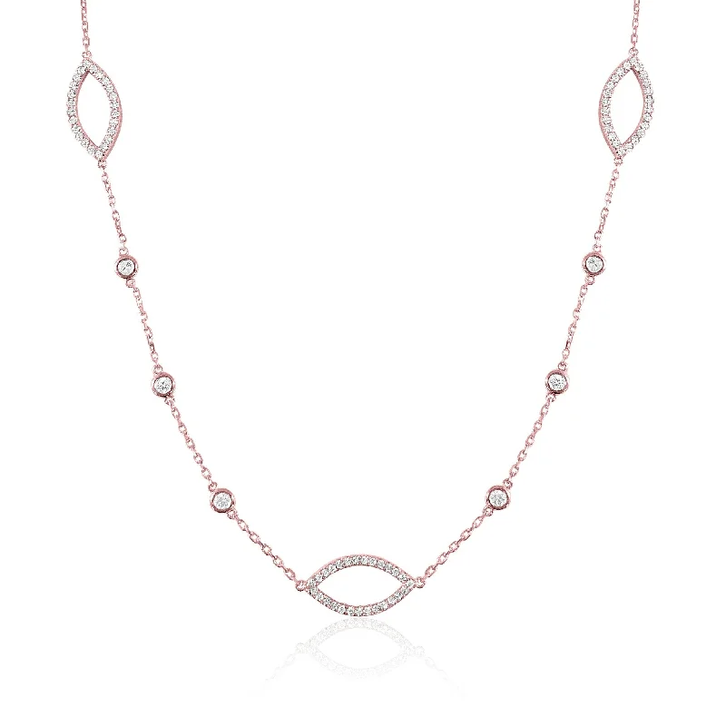 dainty pendant necklace with pearl -Joelle Diamond Station Necklace 14K Rose Gold 1 1/2 CT TDW