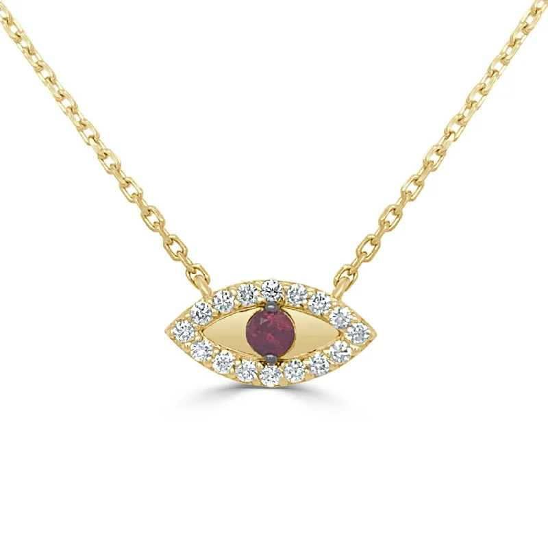 crystal pendant necklace with gemstone -Joelle Ruby & Diamond Evil Eye Necklace 14K Yellow Gold 18-inch