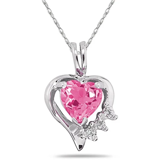 handmade crystal pendant necklace silver -Marquee 10k Gold Pink Topaz and Diamond Heart Necklace