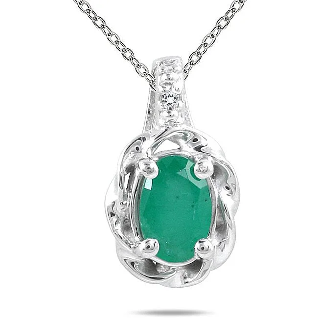 women’s engraved pendant necklace -Marquee 10k White Gold Emerald and Diamond Accent Necklace