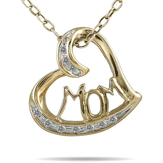 gold chain necklace with pendant -Marquee 10k Yellow Gold 1/8ct TDW White Diamond 'MOM' Heart Necklace (I-J, I1-I2)