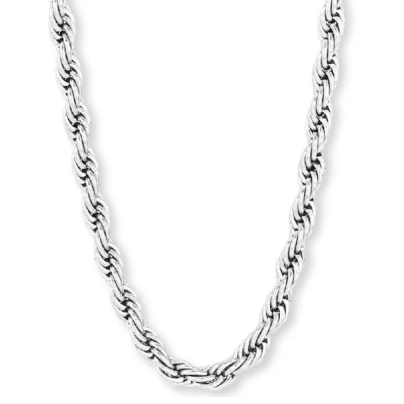 personalized necklace with crystal pendant -Men's Polished Stainless Steel 30-inch Rope Chain Necklace