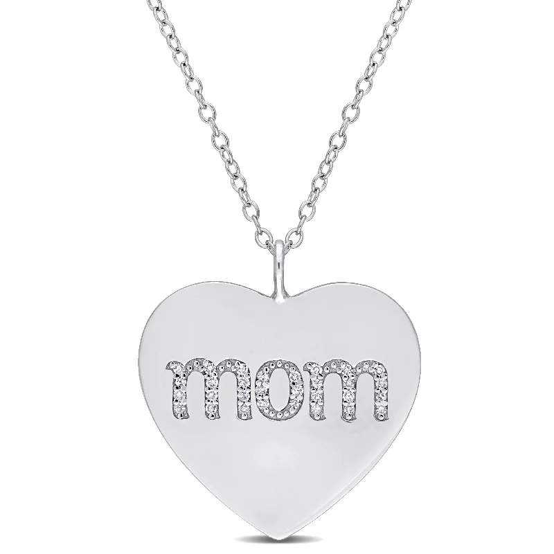 infinity pendant necklace for brides -Miadora 1/10ct TDW Diamond Heart "MOM" Engraved Necklace in Sterling Silver