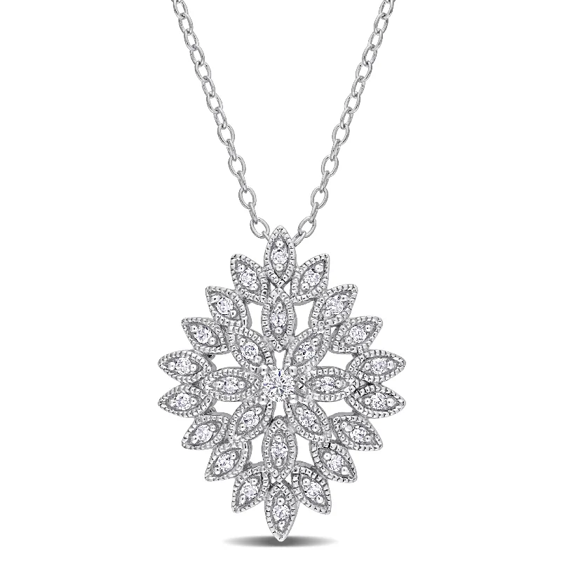 silver bar pendant necklace for men -Miadora 1/4ct TDW Diamond Cluster Marquise Floral Necklace in Sterling Silver