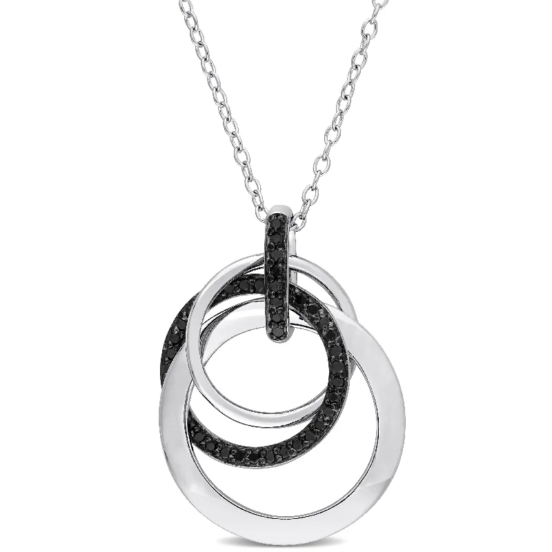 personalized pendant necklace with crystal -Miadora 1/5ct TDW Black Diamond Interlocked Circle Necklace in Black Rhodium-Plated Sterling Silver