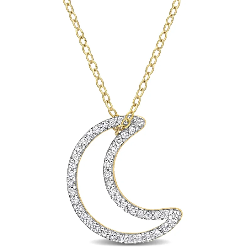 silver infinity pendant necklace -Miadora 1/5ct TDW Diamond Crescent Moon Necklace in Yellow Plated Sterling Silver