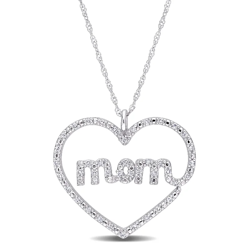 personalized pendant necklace for mom -Miadora 1/5ct TDW Diamond Open Heart "MOM" Necklace in 10k White Gold