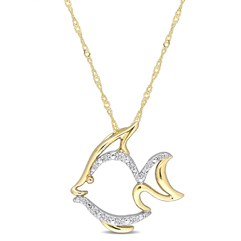 custom name pendant necklace gold -Miadora 10k 2-Tone Yellow and White Gold Diamond Accent Fish Necklace