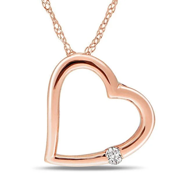 silver pendant necklace for brides -Miadora 10k Pink Gold Diamond Accent Heart Necklace