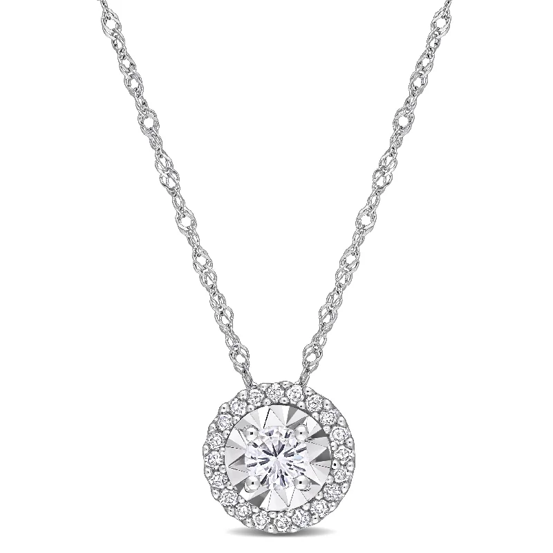 luxury pendant necklace gold -Miadora 10k White Gold 1/4ct TDW Diamond Halo Necklace