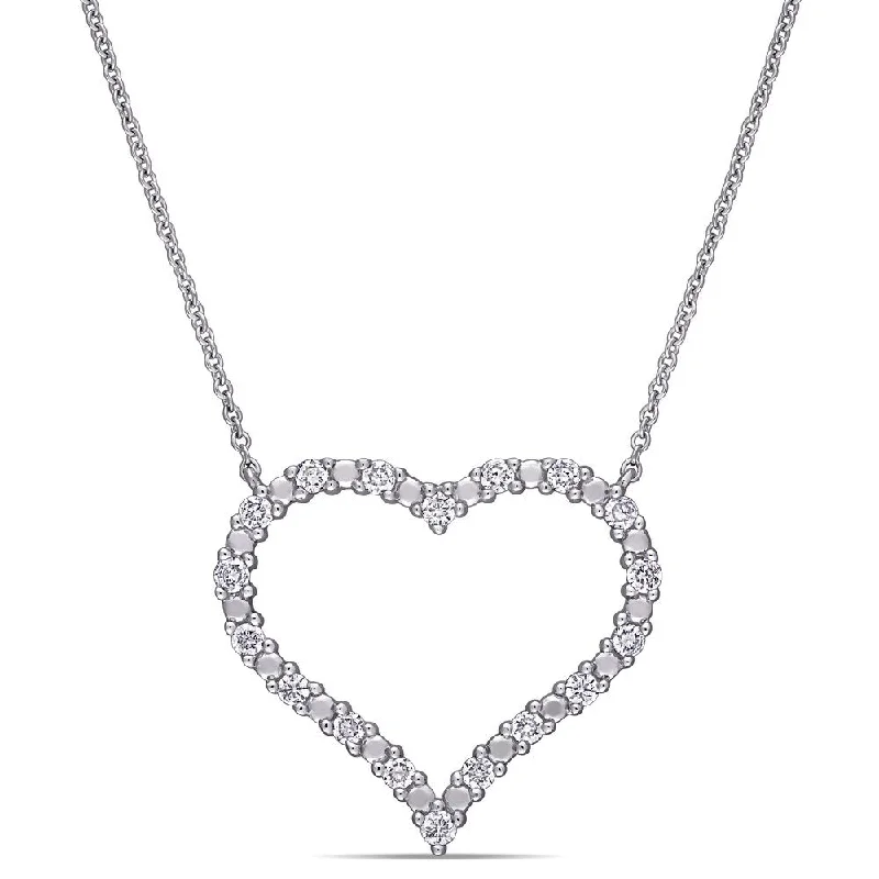 moonstone pendant necklace for women -Miadora 10k White Gold 3/8ct TDW Diamond Open Heart Necklace