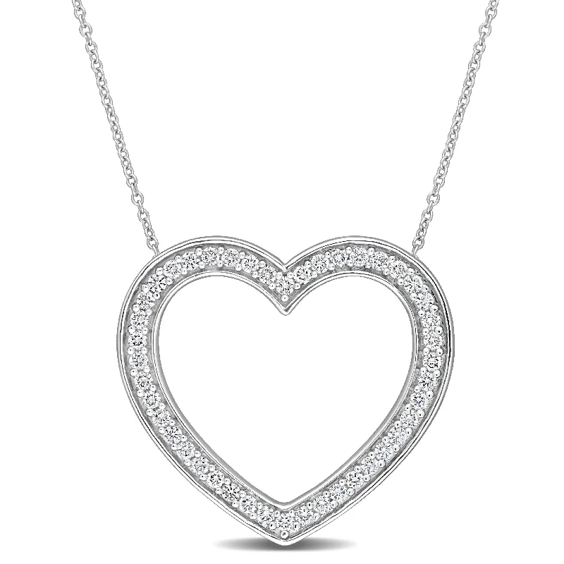 heart pendant necklace gold -Miadora 10k White Gold 5/8ct TDW Diamond Open Heart Necklace