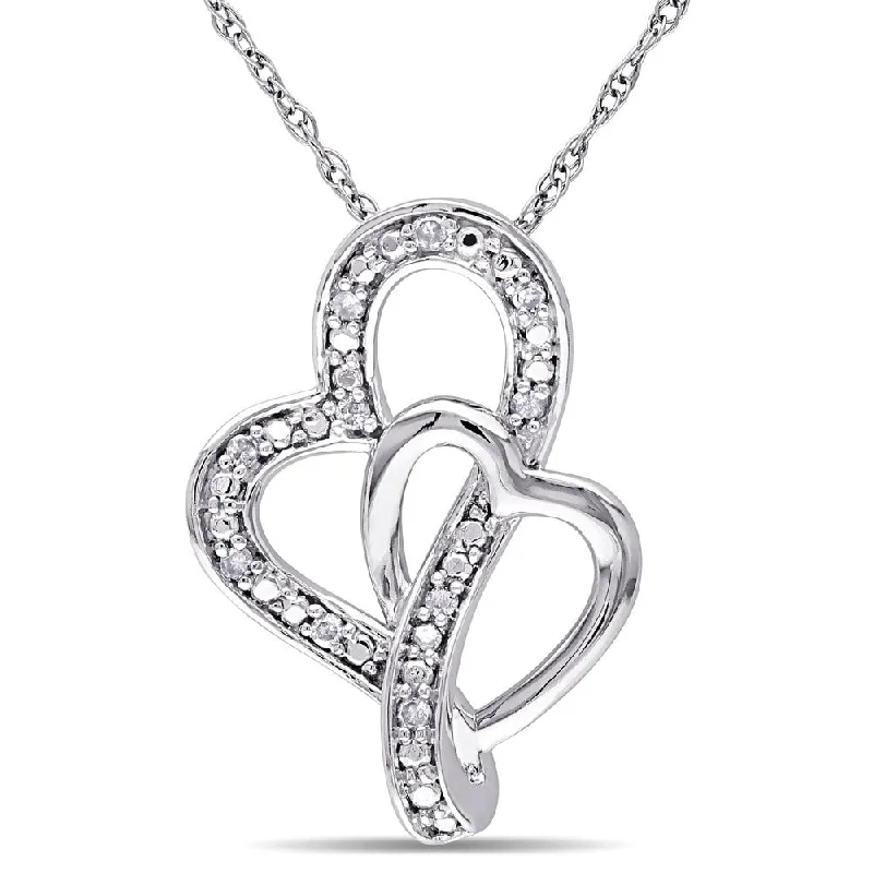 women’s geometric pendant necklace silver -Miadora 10k White Gold Diamond Accent Double Heart Necklace