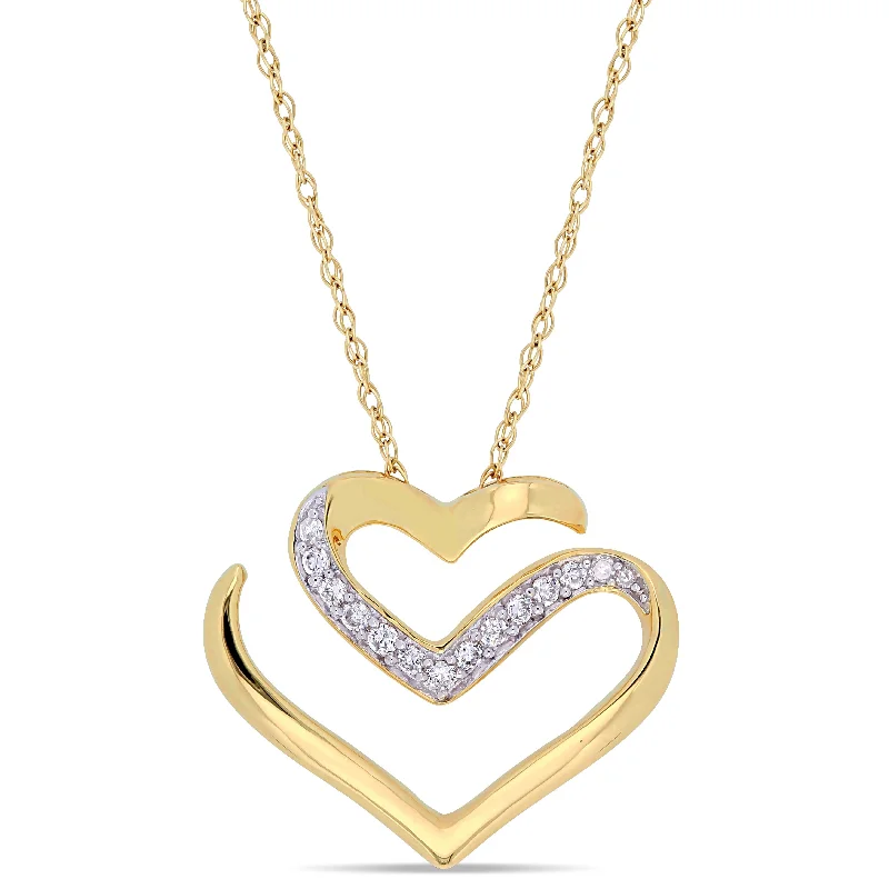 personalized name bar necklace -Miadora 10k Yellow Gold 1/10 CT TW Diamond Cursive Double Heart Necklace