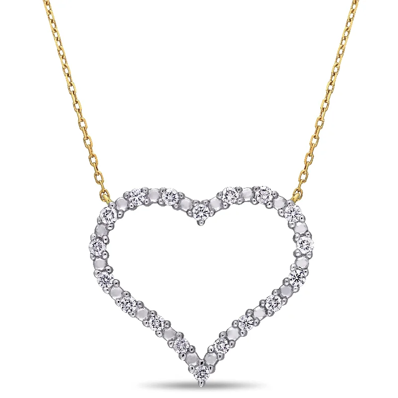 gold nameplate pendant necklace -Miadora 10k Yellow Gold 3/8ct TDW Diamond Heart Station Necklace