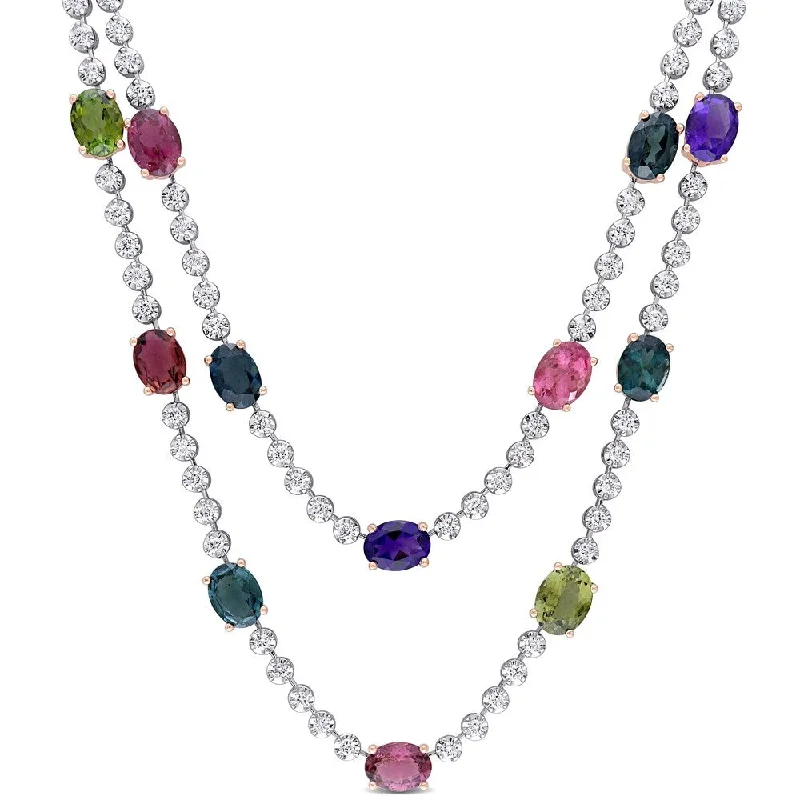 silver and pearl pendant necklace -Miadora 14k 2-tone Gold 2 1/2ct TDW Diamond, Tourmaline & Amethyst Station Necklace