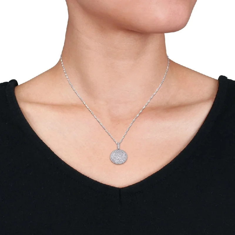 sterling silver pendant necklace -Miadora 14k White Gold 1 1/8ct TDW Diamond Circle Clustered Drop Necklace