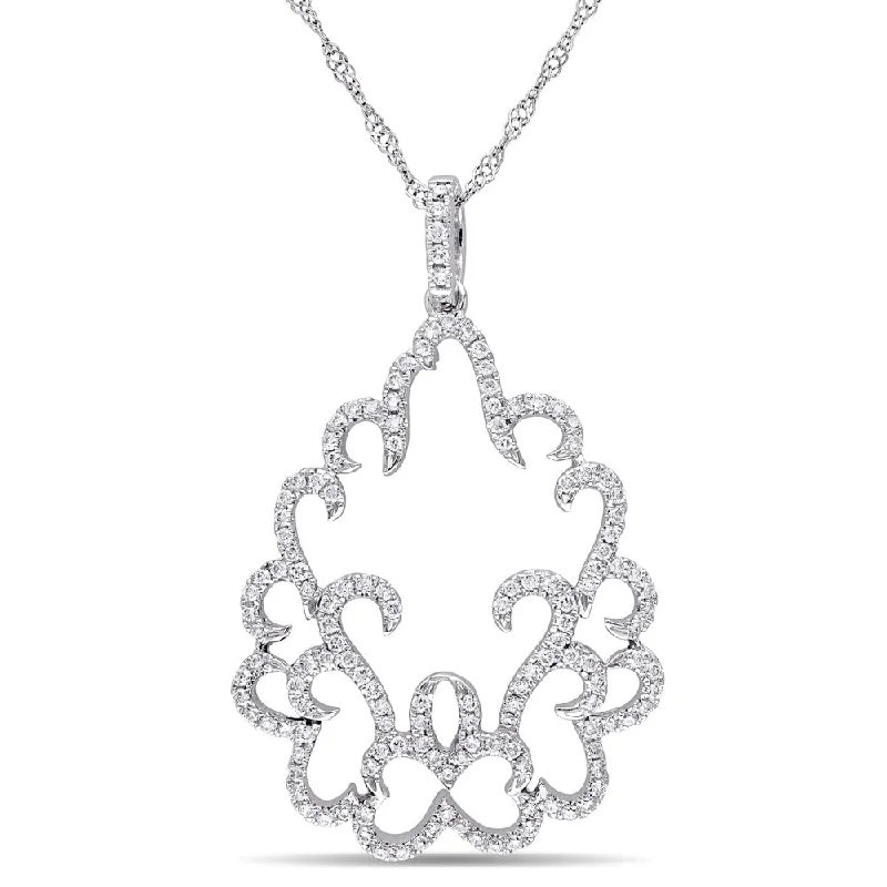 elegant gold bar pendant necklace -Miadora 14k White Gold 1/2ct TDW Diamond Abstract Filigree Drop Statement Necklace