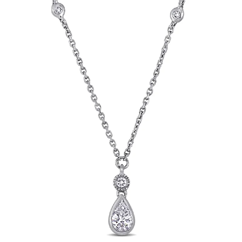 geometric crystal pendant necklace -Miadora 14k White Gold 1/3ct TDW Diamond Teardrop Lariat Dangle Necklace