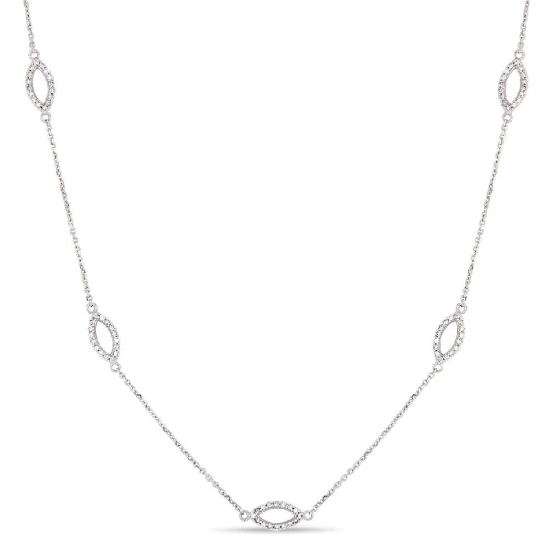 handmade heart pendant necklace -Miadora 14k White Gold 3/8ct TDW Diamond Marquise Station Necklace