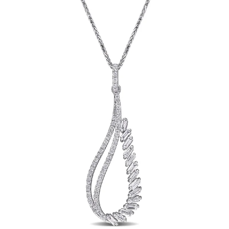 gold pendant necklace with heart -Miadora 14k White Gold 5/8ct TDW Baguette and Round-cut Diamond Abstract Drop Necklace