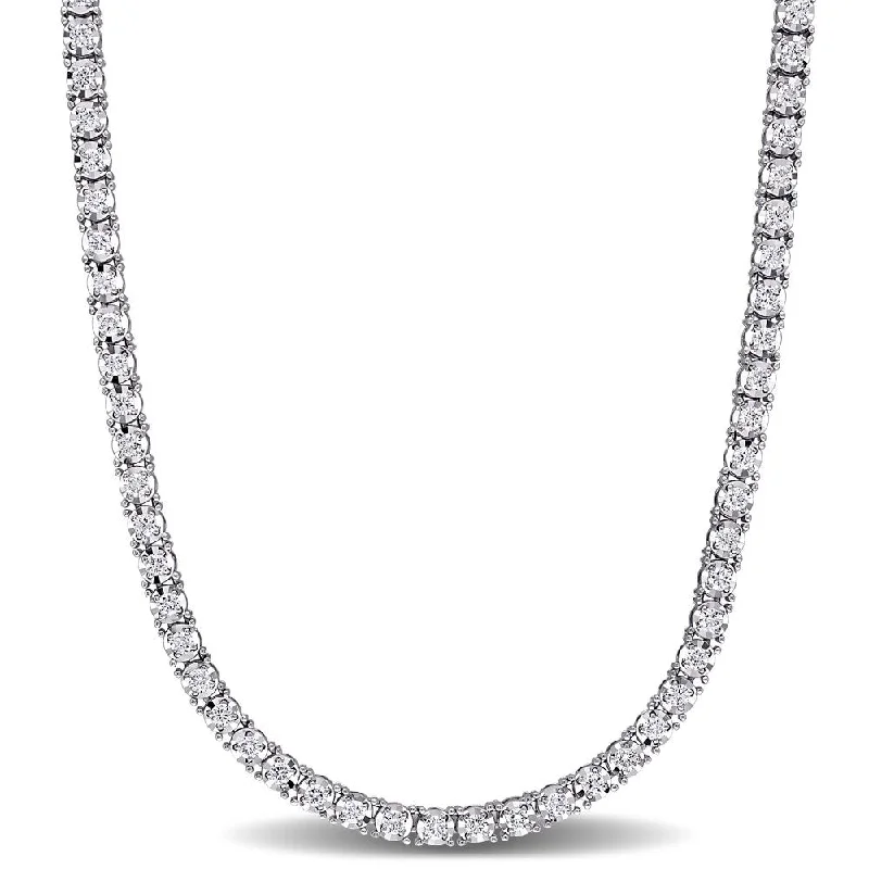 vintage moon pendant necklace -Miadora 14k White Gold 7 1/10ct TDW Diamond Tennis Necklace