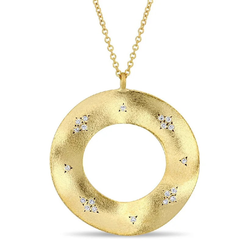 celestial star pendant necklace -Miadora 14k Yellow Gold 1/10ct TDW Diamond Studded Matte Circle of Life Necklace