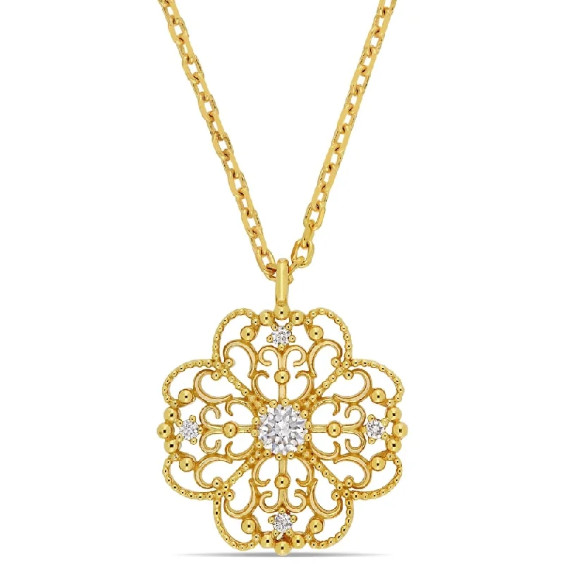 crystal heart necklace gold -Miadora 14k Yellow Gold 1/7ct TDW Diamond Vintage Filigree Necklace