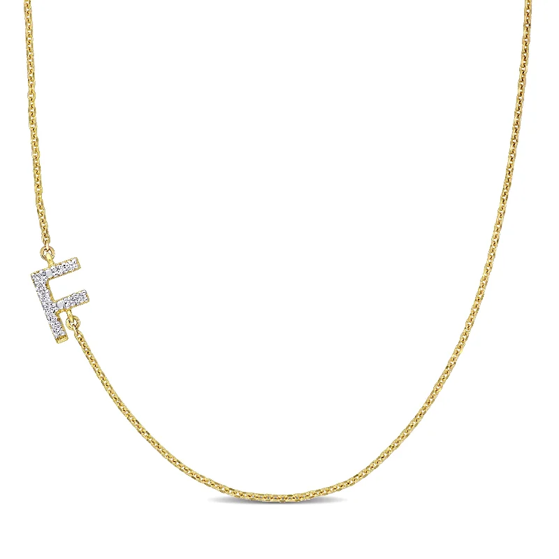 personalized pearl pendant necklace -Miadora 14k Yellow Gold Diamond Accent "F" Initial Station Necklace - 7.9 mm x 18 inch x 5.3 mm - 7.9 mm x 18 inch x 5.3 mm