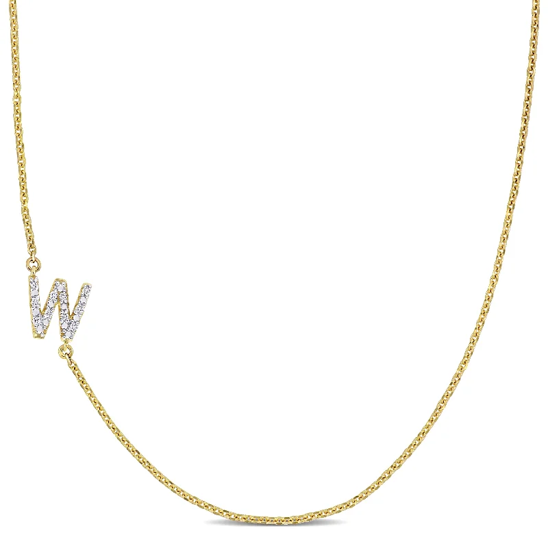 large silver pendant necklace with charm -Miadora 14k Yellow Gold Diamond Accent "W" Initial Station Necklace - 7.8 mm x 18 inch x 8 mm - 7.8 mm x 18 inch x 8 mm