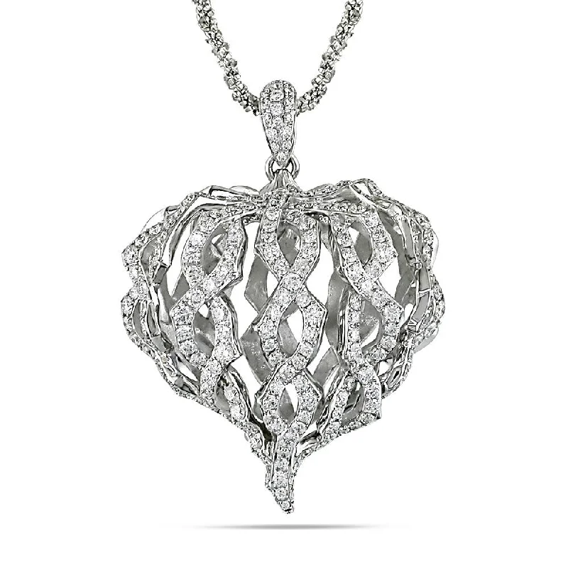 adjustable pendant necklace for women -Miadora 18k White Gold 1 2/5ct TDW Diamond Twisted Heart Necklace