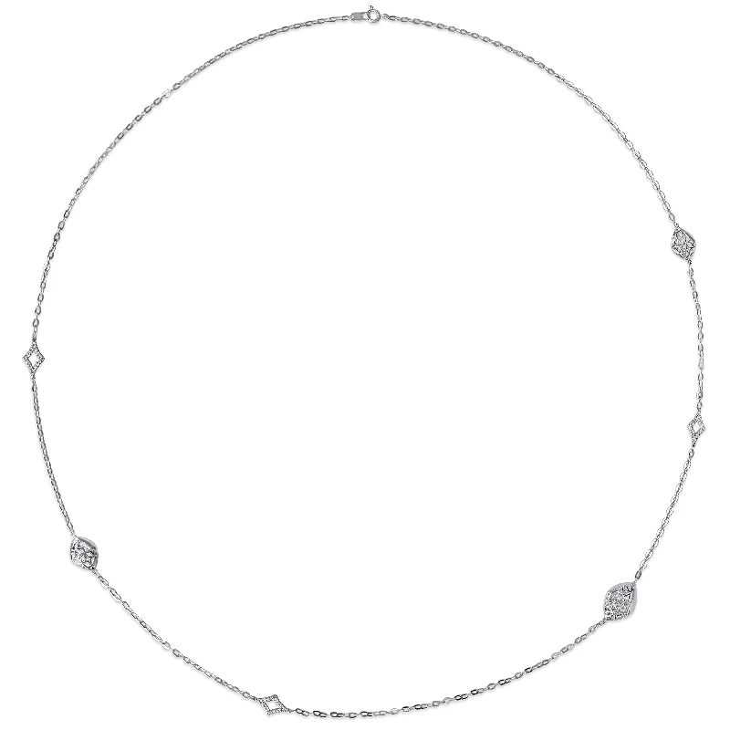 silver gemstone pendant necklace -Miadora 18k White Gold 1/3ct TDW Diamond Marquise Station Link Necklace