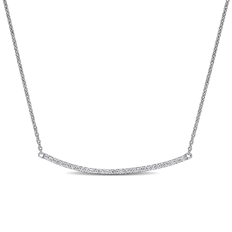 silver and pearl pendant necklace -Miadora 18k White Gold 1/5ct TDW Diamond Curved Bar Necklace