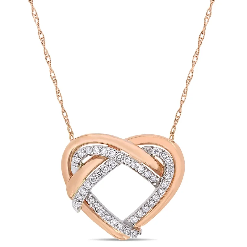 unique gemstone pendant necklace gold -Miadora 2-Tone 10k Rose and White Gold 1/5ct TDW Diamond Interlaced Double Layer Open Heart Necklace