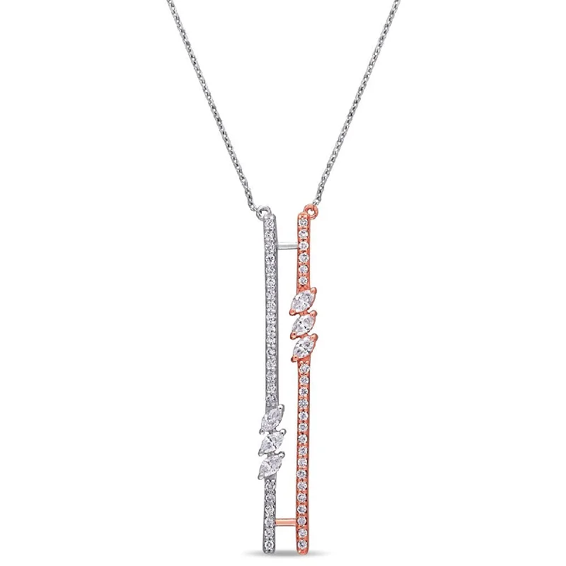 elegant crystal pendant necklace -Miadora 2-Tone 14k Rose and White Gold 1/2ct TDW Marquise Diamond Double Bar Lariat Y-Necklace