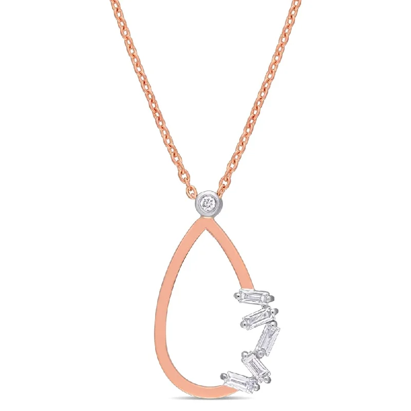 personalized circle pendant necklace -Miadora 2-Tone 14k Rose and White Gold 1/7ct TDW Baguette-Cut Diamond Teardrop Loop Necklace