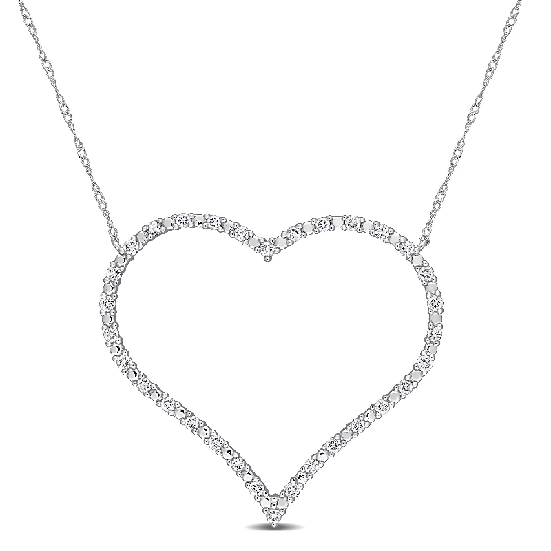 sterling silver pendant necklace -Miadora 5/8ct TDW Diamond Open Heart Necklace in 10k White Gold