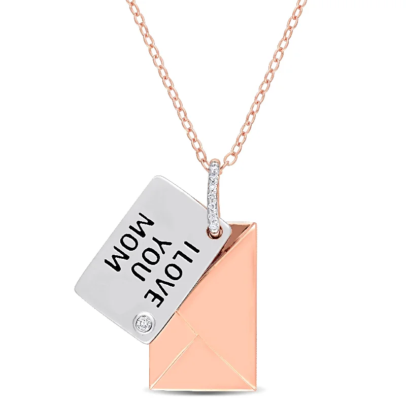 silver choker pendant necklace -Miadora Diamond Accent "I Love You Mom" Letter with Envelope Necklace in 2-Tone Sterling Silver