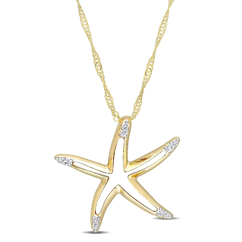 silver teardrop pendant necklace -Miadora Diamond Accent Open Star Necklace in 10k Yellow Gold