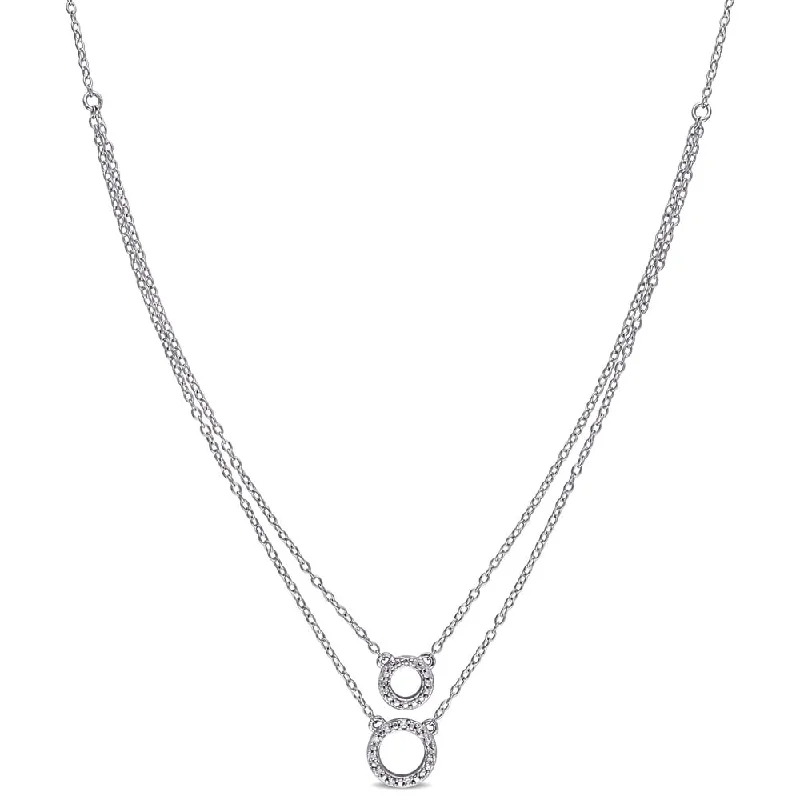 simple geometric pendant necklace -Miadora Shared Prong Set Diamond Double Circle Tiered Necklace in Sterling Silver - White